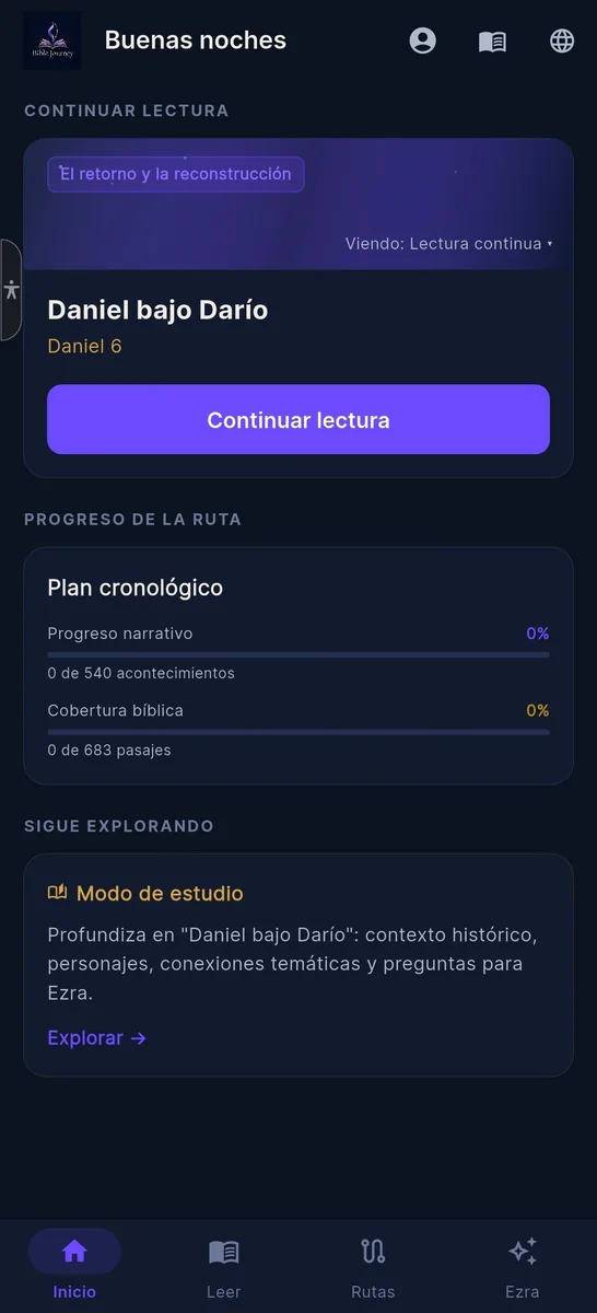 Pantalla de inicio de Bible Journey