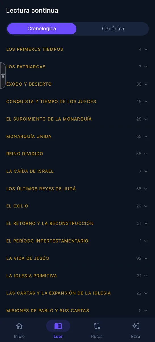 Pantalla de ruta cronológica